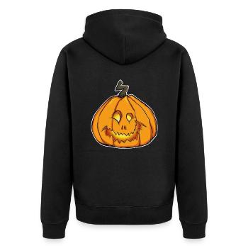 Lustiger Halloween Kürbis - Unisex Premium Bio Zip Hoodie - Schwarz - Hinten - Nico (187cm)