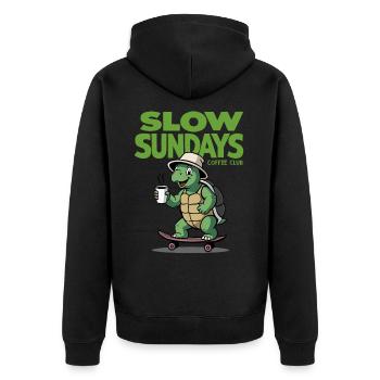 Slow Sundays - Unisex Premium Bio Zip Hoodie - Schwarz - Hinten - Nico (187cm)