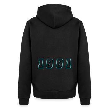 Numéro de l’année 1981 - Veste à capuche bio Premium Unisexe - noir - Dos - Nico (187cm)