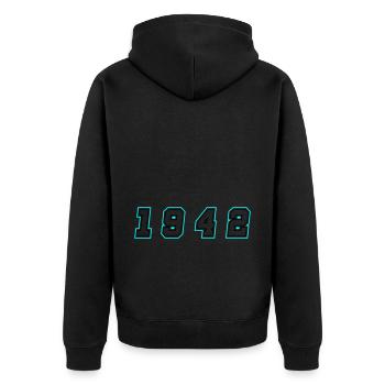 1942 Jahr Zahl - Unisex Premium Bio Zip Hoodie - Schwarz - Hinten - Nico (187cm)
