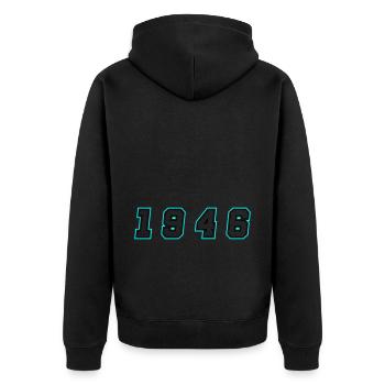1946 Jahr Zahl - Unisex Premium Bio Zip Hoodie - Schwarz - Hinten - Nico (187cm)