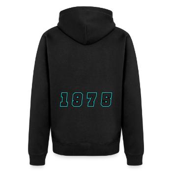 1975 Jahr Zahl - Unisex Premium Bio Zip Hoodie - Schwarz - Hinten - Nico (187cm)