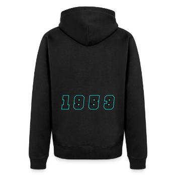 1953 Jahr Zahl - Unisex Premium Bio Zip Hoodie - Schwarz - Hinten - Nico (187cm)