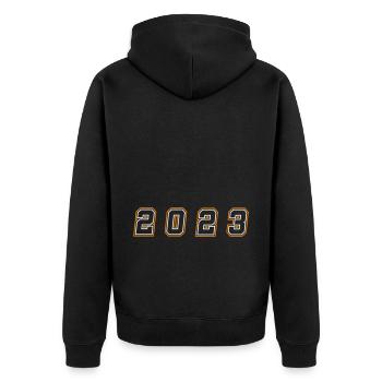 2023 Jahr Zahl - Unisex Premium Bio Zip Hoodie - Schwarz - Hinten - Nico (187cm)