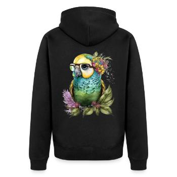 Lustiger Wellensittich - Unisex Premium Bio Zip Hoodie - Schwarz - Hinten - Nico (187cm)