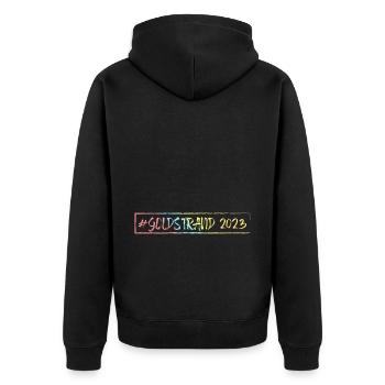 Goldstrand 2023 - Unisex Premium Bio Zip Hoodie - Schwarz - Hinten - Nico (187cm)