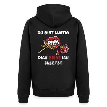 Du bist lustig dich beiße ich zuletzt Halloween - Unisex Premium Bio Zip Hoodie - Schwarz - Hinten - Nico (187cm)