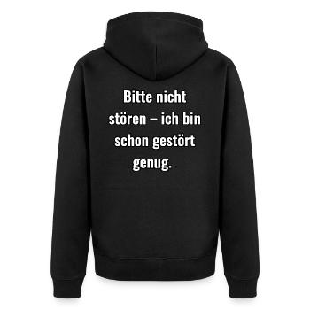 Bitte nicht stören... - Unisex Premium Bio Zip Hoodie - Schwarz - Hinten - Nico (187cm)