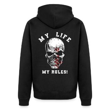 My Life My Rules - Unisex Premium Bio Zip Hoodie - Schwarz - Hinten - Nico (187cm)