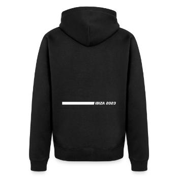 Ibiza 2023 Linie - Unisex Premium Bio Zip Hoodie - Schwarz - Hinten - Nico (187cm)