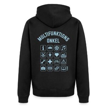 Multifunktions Onkel (16 Icons) - Unisex Premium Bio Zip Hoodie - Schwarz - Hinten - Nico (187cm)