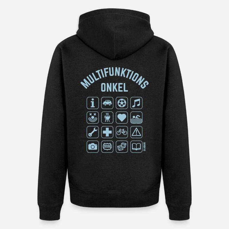 Multifunktions Onkel (16 Icons) - Unisex Premium Bio Zip Hoodie - Schwarz