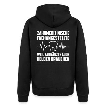 Zahnmedizinische Fachangestellte Zahnarztpraxis He - Unisex Premium Bio Zip Hoodie - Schwarz - Hinten - Nico (187cm)