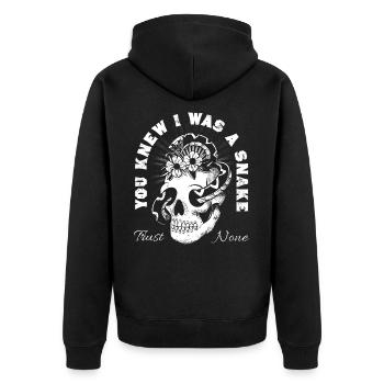Schlange Skull Vintage - Unisex Premium Bio Zip Hoodie - Schwarz - Hinten - Nico (187cm)