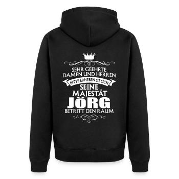 JÖRG - Majestät - Unisex Premium Bio Zip Hoodie - Schwarz - Hinten - Nico (187cm)