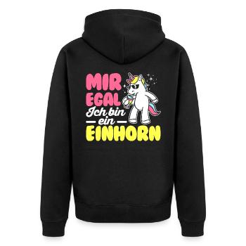 Mir Egal Ich Bin Ein Einhorn Regenbogen Süß Glitze - Unisex Premium Bio Zip Hoodie - Schwarz - Hinten - Nico (187cm)