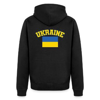 Flagge der Ukraine, Ukraine - Unisex Premium Bio Zip Hoodie - Schwarz - Hinten - Nico (187cm)