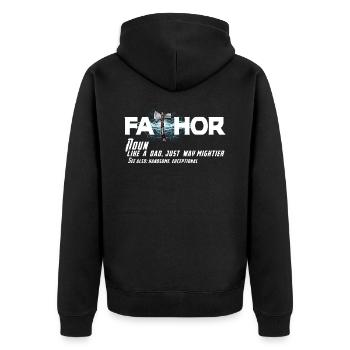 FATHOR Definition Fa Thor Vatertag T-Shirt - Unisex Premium Bio Zip Hoodie - Schwarz - Hinten - Nico (187cm)