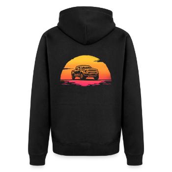 Sunrise Pick Up T-Shirt Offroad-Auto - Unisex Premium Bio Zip Hoodie - Schwarz - Hinten - Nico (187cm)