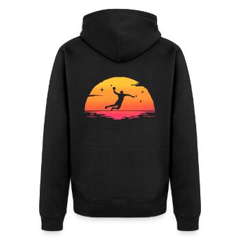 Sunrise Handball Handball - Unisex Premium Bio Zip Hoodie - Schwarz - Hinten - Nico (187cm)