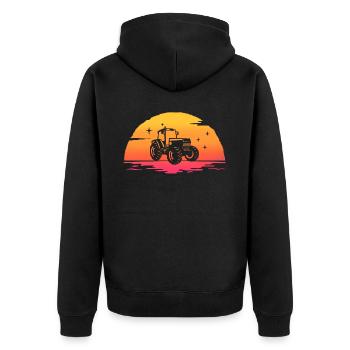 sunrise tractor t-shirt farmer tractor - Unisex Premium Organic Zip Hoodie - black - Back - Nico (187cm)