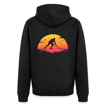 Sunrise Feldhockey - Unisex Premium Bio Zip Hoodie - Schwarz - Hinten - Nico (187cm)