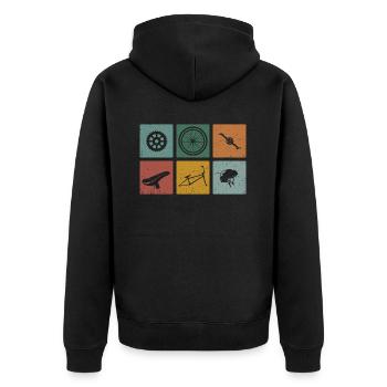 Vintage cycle parts cycling t-shirt cyclist - Unisex Premium Organic Zip Hoodie - black - Back - Nico (187cm)