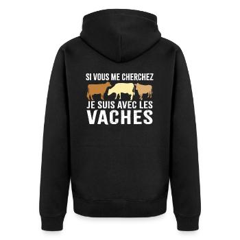 si vous me cherchez je suis avec les vaches - Veste à capuche bio Premium Unisexe - noir - Dos - Nico (187cm)