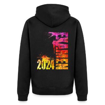 Examen 2024 - Unisex Premium Bio Zip Hoodie - Schwarz - Hinten - Nico (187cm)