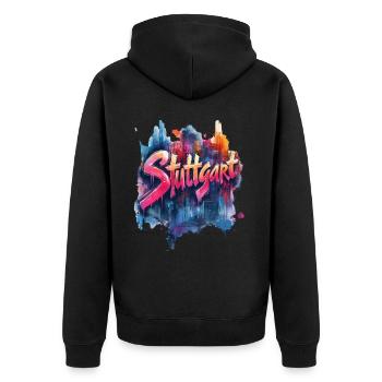 Stuttgart - Unisex Premium Bio Zip Hoodie - Schwarz - Hinten - Nico (187cm)