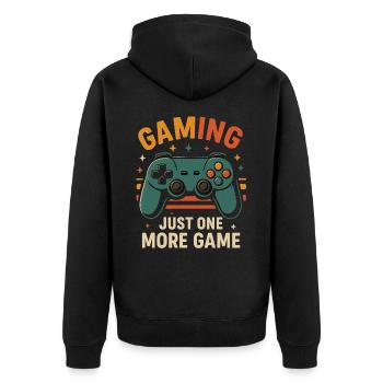 Gaming Shirt |One More Game | Retro Controller - Unisex Premium Bio Zip Hoodie - Schwarz - Hinten - Nico (187cm)