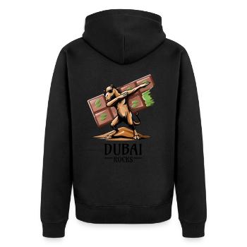 Dabbing dromedary and Dubai vibes - Unisex Premium Organic Zip Hoodie - black - Back - Nico (187cm)