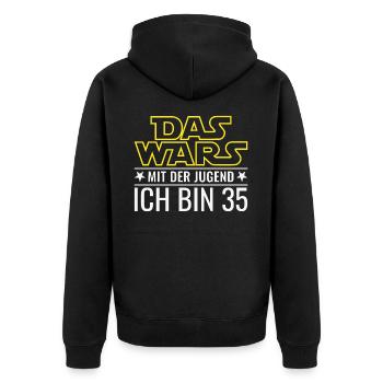 35. Geburtstag Das Wars Mit der Jugend Ich bin 35 - Unisex Premium Bio Zip Hoodie - Schwarz - Hinten - Nico (187cm)
