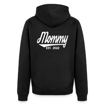 2022, Soon To Be Mom, Schwangerschaft enthüllen - Unisex Premium Bio Zip Hoodie - Schwarz - Hinten - Nico (187cm)