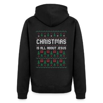 christmas is all about jesus outfit - Unisex Premium Bio Zip Hoodie - Schwarz - Hinten - Nico (187cm)