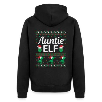 Auntie Elf Outfit - Unisex Premium Bio Zip Hoodie - Schwarz - Hinten - Nico (187cm)