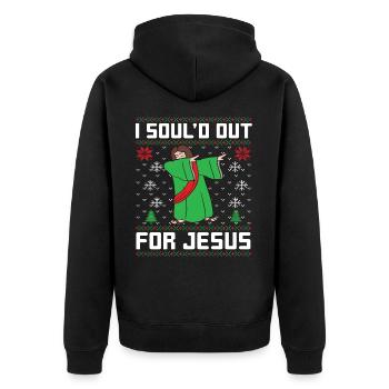 i soul´d out for Jesus - Unisex Premium Bio Zip Hoodie - Schwarz - Hinten - Nico (187cm)