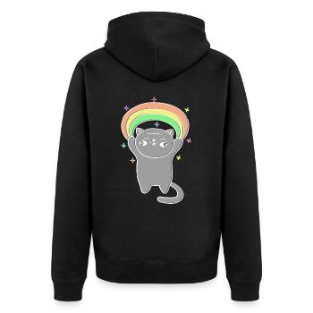 Katzen Regenbogen Weihnachtsoutfit - Unisex Premium Bio Zip Hoodie - Schwarz - Hinten - Nico (187cm)