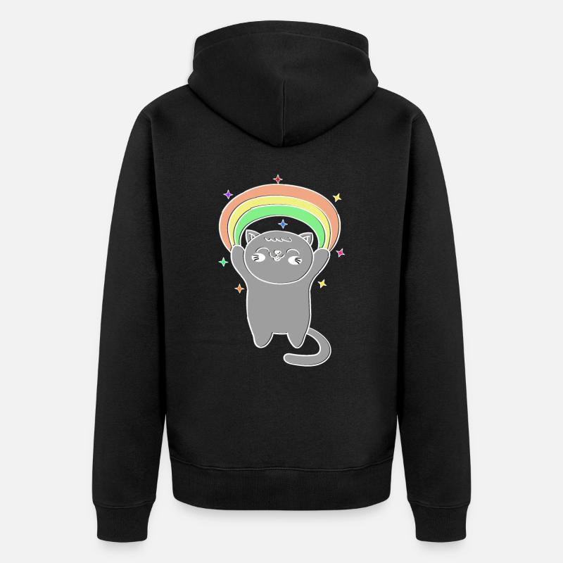 Katzen Regenbogen Weihnachtsoutfit - Unisex Premium Bio Zip Hoodie - Schwarz