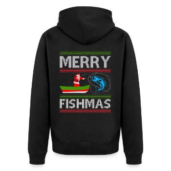 Merry FishmasOutfit - Unisex Premium Bio Zip Hoodie - Schwarz - Hinten - Nico (187cm)