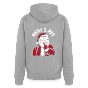 X-Mas Santa - Unisex Premium Bio Zip Hoodie - Grau meliert - Hinten - Nico (187cm)