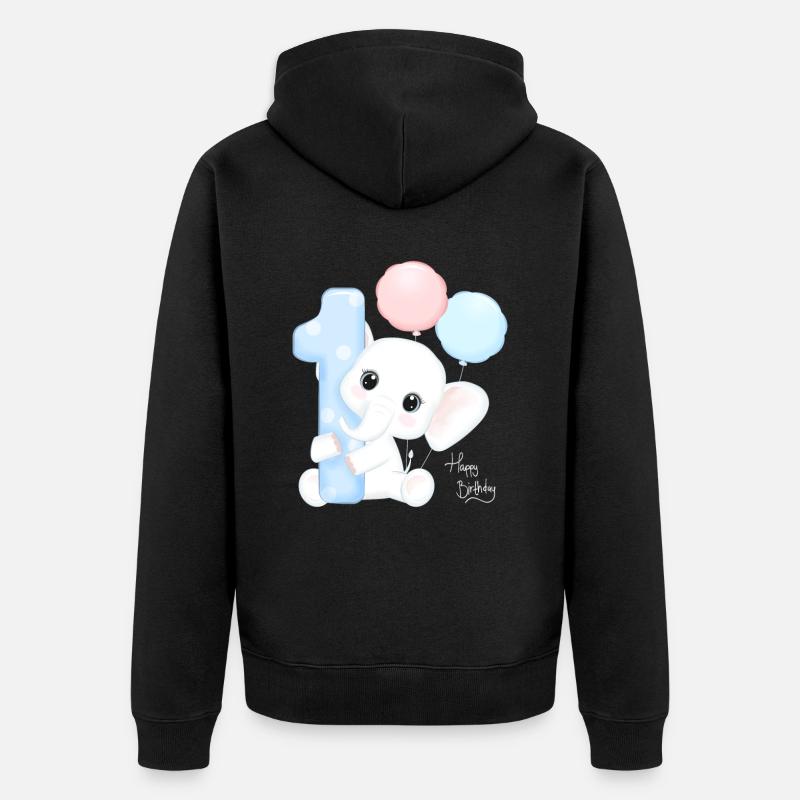 Premier anniversaire d’éléphant mignon - Veste à capuche bio Premium Unisexe - noir