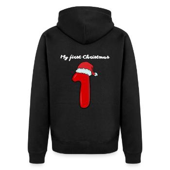 Erstes X-Mas Outfit - Unisex Premium Bio Zip Hoodie - Schwarz - Hinten - Nico (187cm)