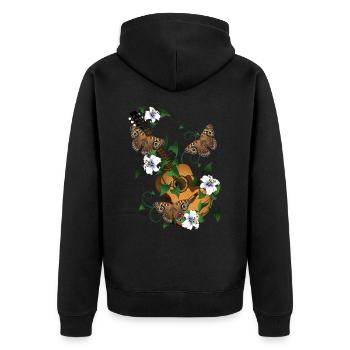 Gitarre mit Blumen und Schmetterlinge - Unisex Premium Bio Zip Hoodie - Schwarz - Hinten - Nico (187cm)
