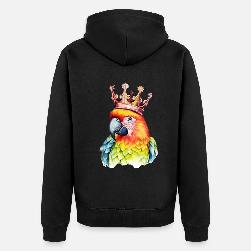 Monarch-Papagei: Bunter Comic-Vogel mit Krone - Unisex Premium Bio Zip Hoodie - Schwarz