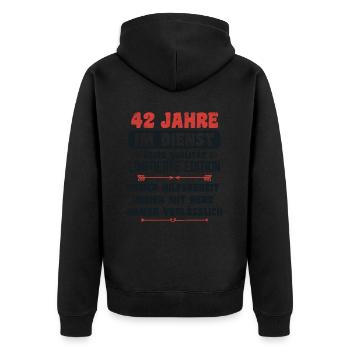 42 Jahre im Dienst 42 Jähriges Dienstjubiläum - Unisex Premium Bio Zip Hoodie - Schwarz - Hinten - Nico (187cm)