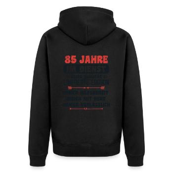 85 Jahre im Dienst 85 Jähriges Dienstjubiläum - Unisex Premium Bio Zip Hoodie - Schwarz - Hinten - Nico (187cm)