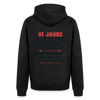 81 Jahre im Dienst 81 Jähriges Dienstjubiläum - Unisex Premium Bio Zip Hoodie - Schwarz - Hinten - Nico (187cm)