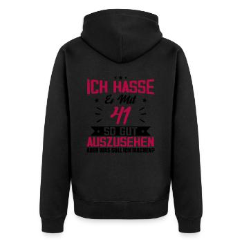 Ich hasse es mit 41 Geburtstag Gut Aussehen - Unisex Premium Bio Zip Hoodie - Schwarz - Hinten - Nico (187cm)