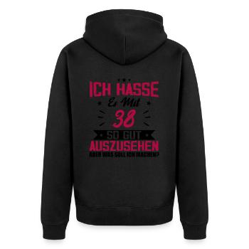Ich hasse es mit 38 Geburtstag Gut Aussehen - Unisex Premium Bio Zip Hoodie - Schwarz - Hinten - Nico (187cm)